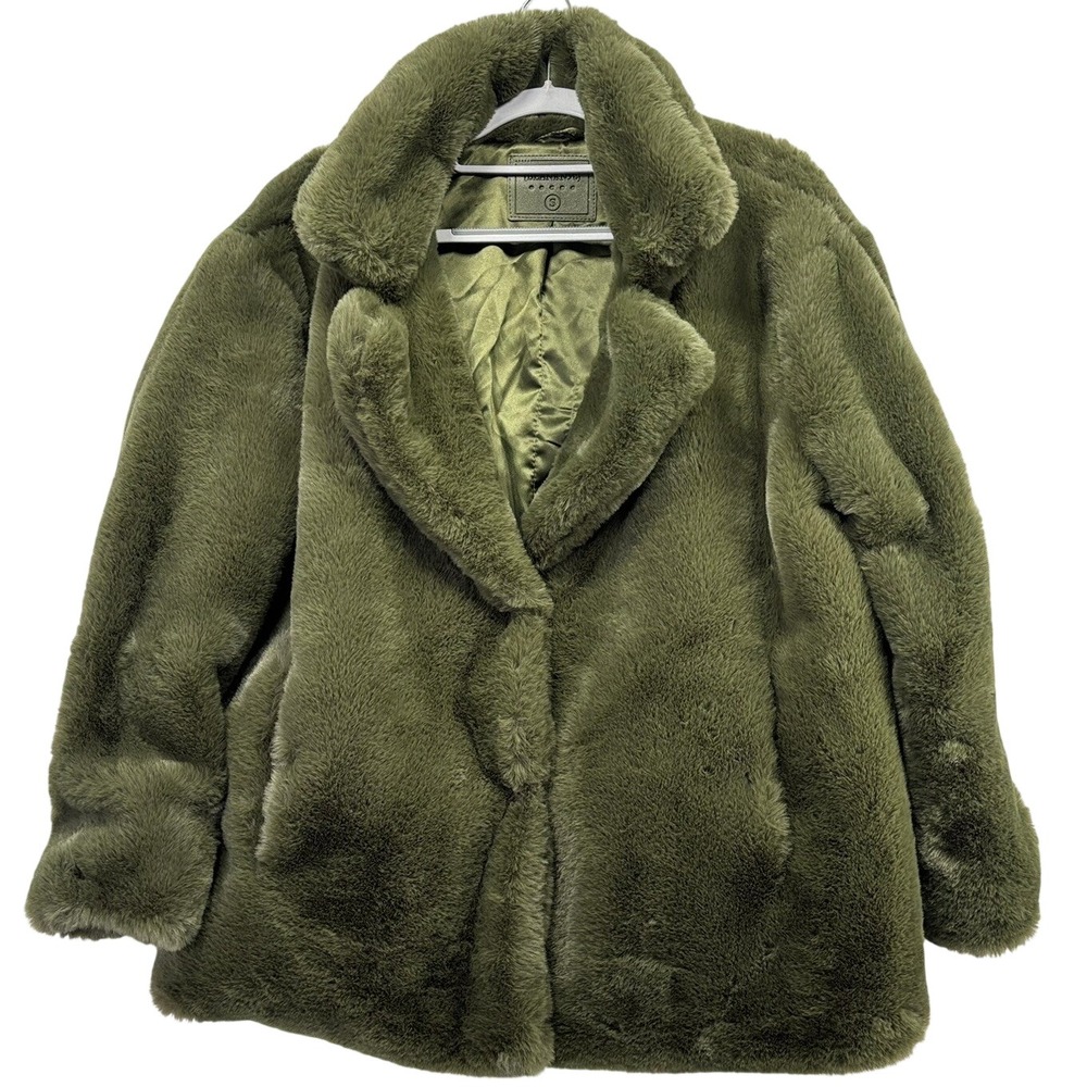 BLANKNYC Faux Fur Jacket Women S Olive Green Casual Boho Classic - Picture 2 of 8